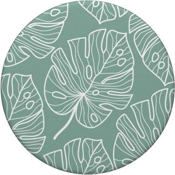 Monstera Leaves Large Botanical Plant Line art Sage Green PopSockets PopGrip - Picture 3 of 7